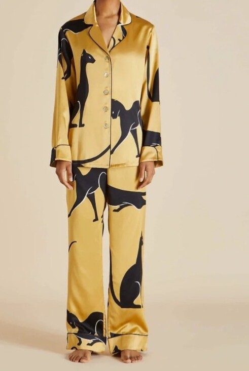 Dalia Macphee Other - DALIA MACPHEE Satin Sphinx Pajama 2PC Set Gold/Black Size: XL NWT